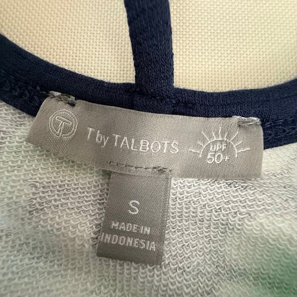 T by Talbots Blue Green Hawaiian Print Dress Tie Waist Navy Trimmed Caged Back - Picture 8 of 16